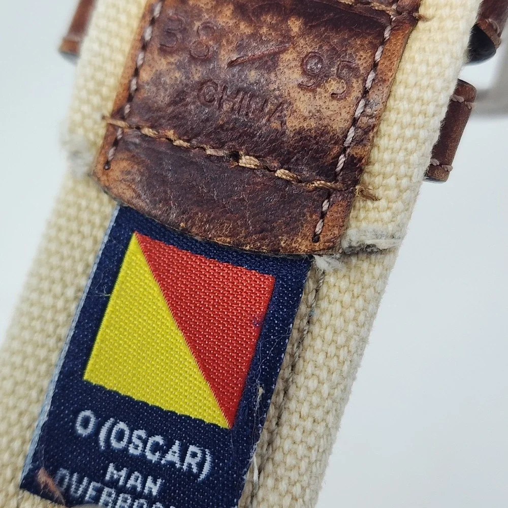 Nautica O (Oscar) Brown Leather and Canvas Belt Men's SIZE 38
